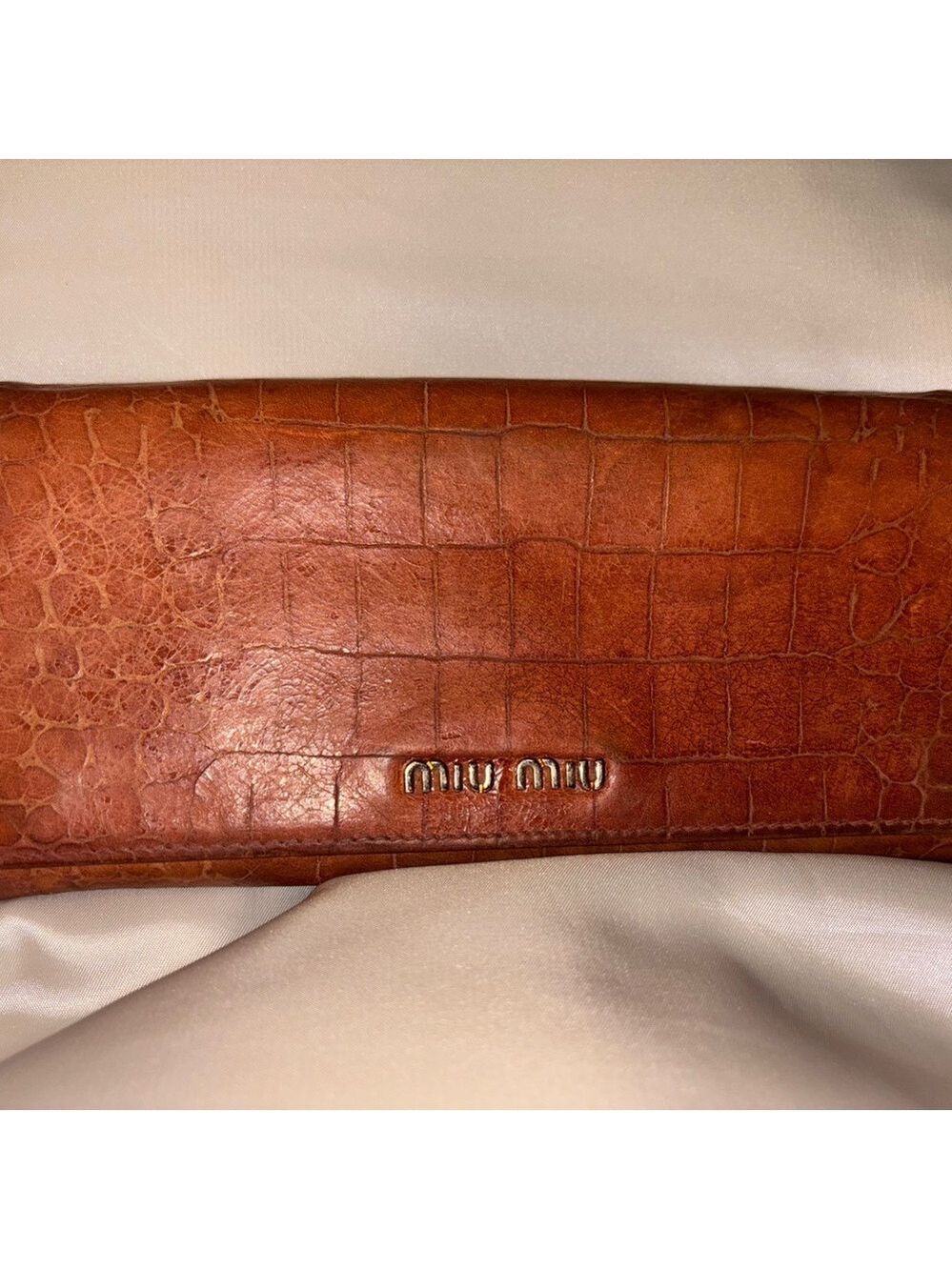 Miu Miu Croc-Embossed Leather Long Wallet